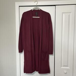 Halogen Cashmere Cardigan Sweater Womens Luxury Burgundy Wool Open Front Pockets